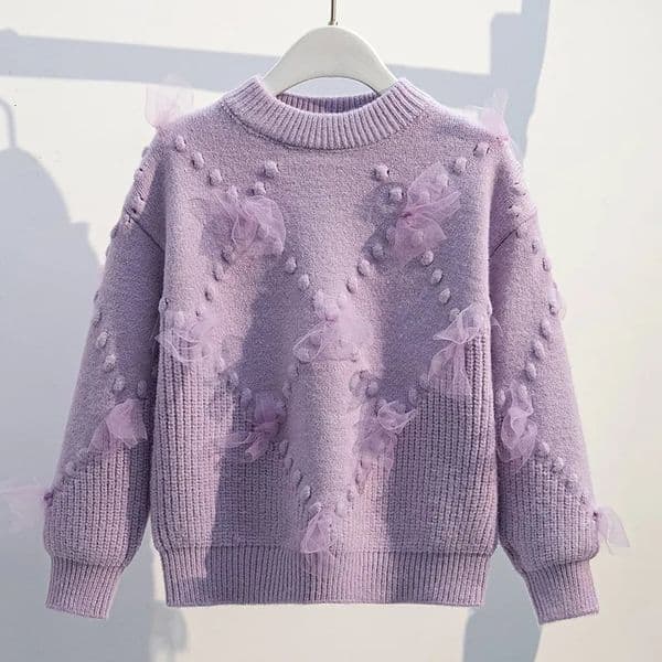 New Designer Girls' Thick Winter Sweater Fashion Girls' Fashion Mesh Patch Hoodie Knitted Basic Shirt