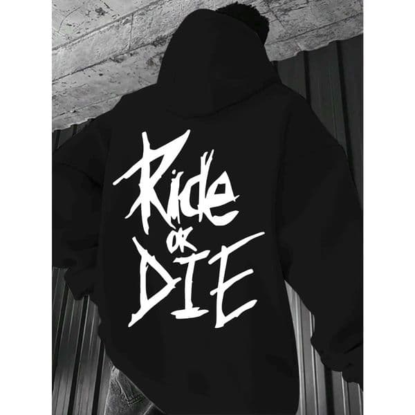 Mens Hoodie with Ride or Die Letter Print Graphic Oversized Pullover Sweatshirt Casual Streetwear Hip Hop Long Sleeve HoodieXJ251028