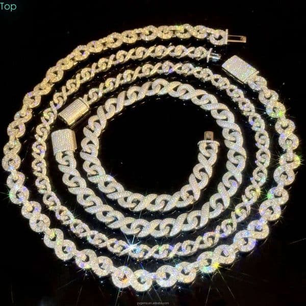 Hiphip Gold Plated S Sterling Sier VVS D Color Moissanite Dia Cuban Link Chain for Mens Jewelry