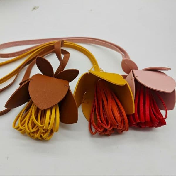 New Leather 3D Tassel Flower Keychain Ins Style Pendant Handmade Bag Accessories