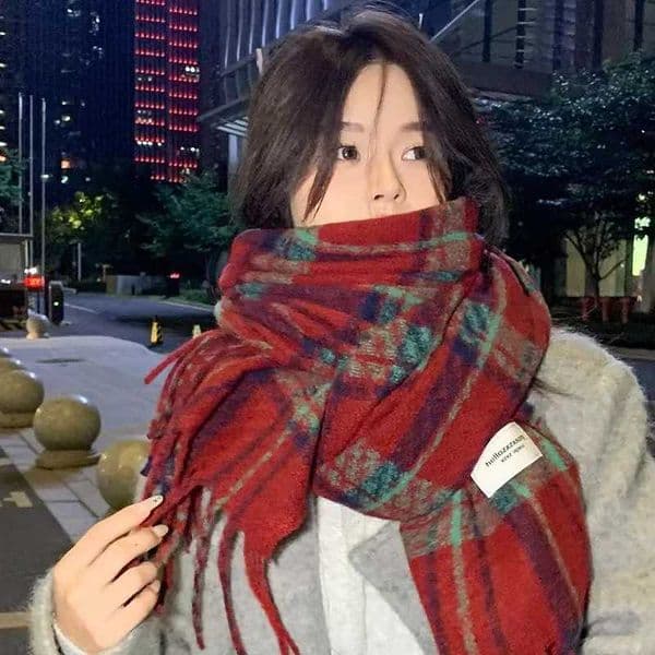 Winter Christmas Scarf for Women Cashmere Warm Red Plaid Pashmina Blanket Wraps Thick Soft Stripes Shawl long Poncho EcharpeXJ251028