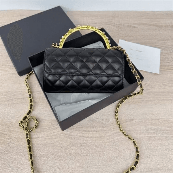2C Diamond-Shaped Pearl Handle Shoulder Fashionable Multi-purpose Chain Crossbody Messenger Bag with gift box & greeting card
