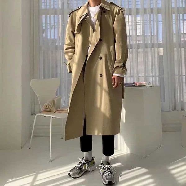 Khaki Black Trench Coat Men Fashion Autumn Oversized Long Coat Men Korean Loose Windbreaker Jacket Mens Overcoat M2XL X251028