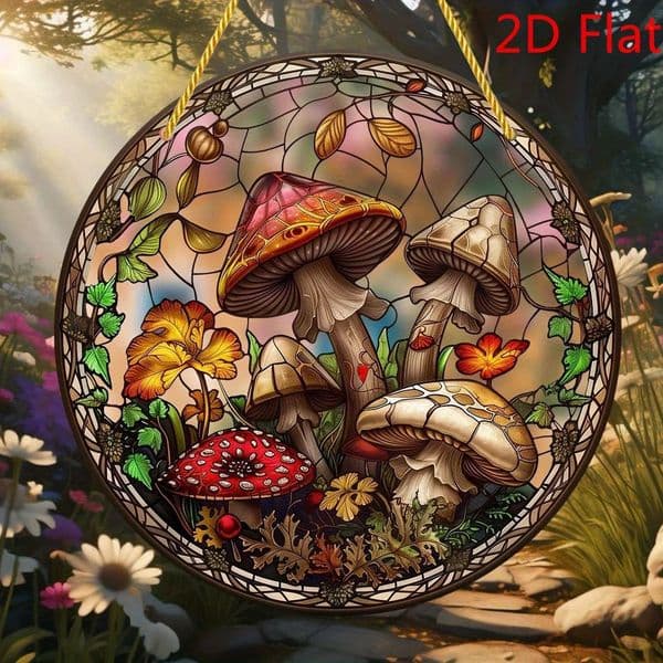 1PC Mushroom Suncatcher 2D Acrylic Stained Glass WallWindow Decor for Home Garden AllSeason Gift 251028