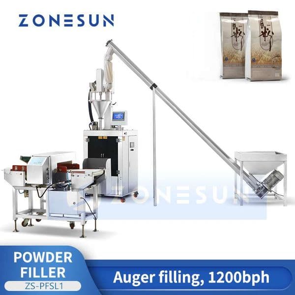 ZONESUN ZS-PFSL1 Automatic Powder Packing Machine with Auger Filler Screw Conveyor Metal Detector for Tea Spice Chili Milk