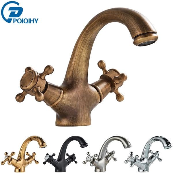POIQIHY Antique Faucet Bathroom faucet Mixer in the bathroom washbasin taps mixer with two handles Deck Mounted Cold Water 251028