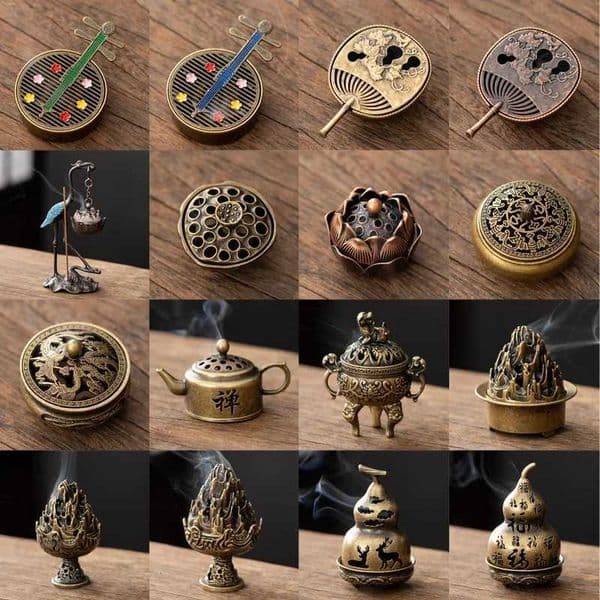 Copper Alloy Bamboo Radish Stove Gourd Fan Pipa Plate Incense Burner Small Xiangyun Aromatherapy Tablet Z251028