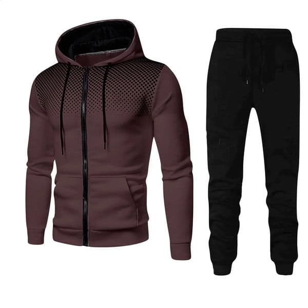 2025 Mens Sports Set Spring and Autumn Outdoor Running Clothing Dot Print Zipper Hoodie Sports Pants Two Piece Set 251027