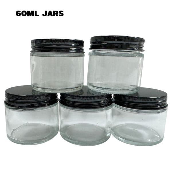 60ML Empty Clear Jar Container Kitchen Jars Custom Made Food Storage Containers Glass Bottles Black Screw Covers High Quality