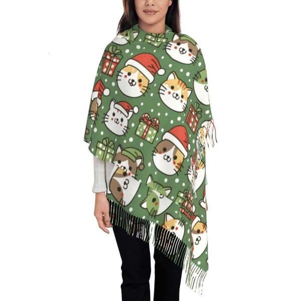 Unisex Christmas Cute Elk Snowflake Scarf Santa Claus Classic Plaid Scarf Fall Winter Warm Knit Long ScarvesXJ251028