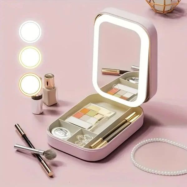 LED Mirror Makeup Storage Box Portable Travel Case Cosmetic Bag Largecapacity Make Up Accessories 251028