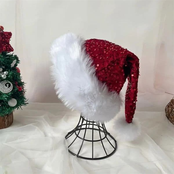 Adults Christmas Sequin Hat Monochromatic Sparkle Santa Cap Party Home Decor Red Green 251028BJ
