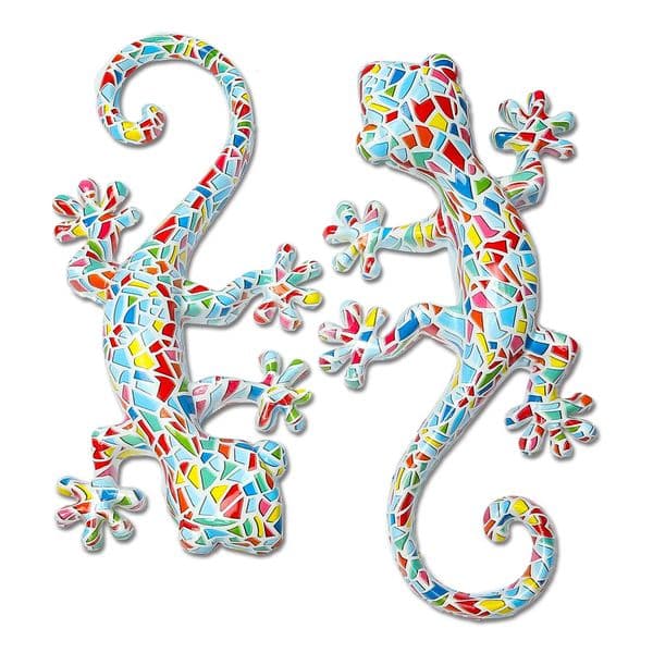 2 pcs Resin Gecko Wall Decor Garden Yard DecorationWater Transfer Colorful Lizard Art For Outdoor And Indoor Decoration 251028