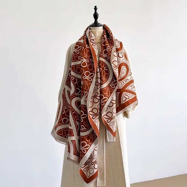 Womens Winter Luxury Thick Warm Pashmina Wrap Imitation Cashmere Scarf with Abstract Jacquard Design for Casual WearXJ251028