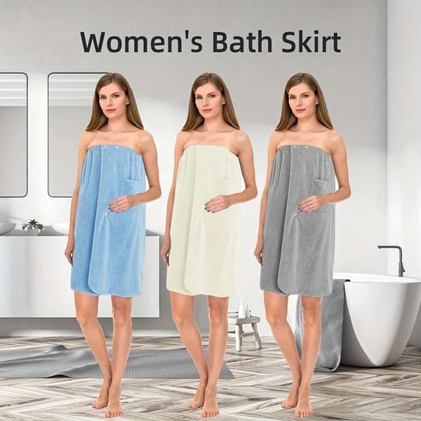 1pc Bath Wrap Towel Absorbent Microfiber Spa Shower Robe With Elastic Top Solid Color 251028