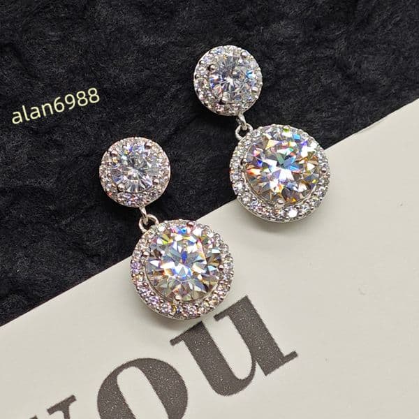 Ilona Luxury Pendant Earrings Double Round Crystal Earrings Elegant Silver Moissanite Womens Stud Earrings