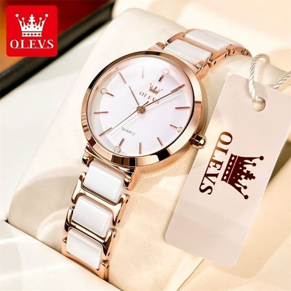 OLEVS Fashion Women Watches Relogio Feminino Rose Gold Watch Ladies Quartz Wrist Watch Ceramic Strap Clock Reloj Mujer 251028