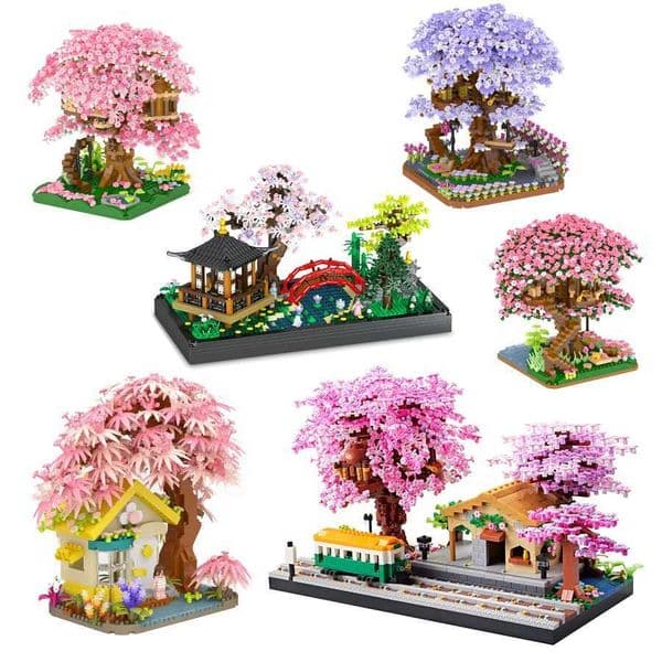 Cherry Tree House Building Blocks Sakura Blossom Street View Mini Bricks Micro Blocks Kids Toys 3D Models Creative Ornaments Z251029
