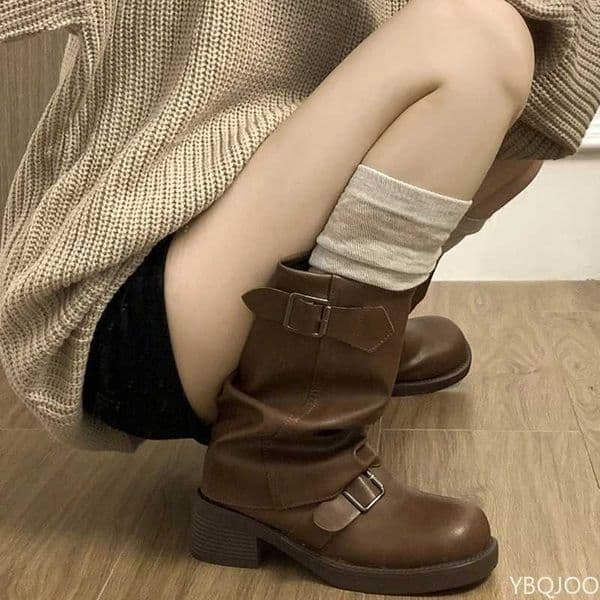 Autumn and Winter Fashion Retro Brown Western Cowboy Boots Womens Boots 2025 New Look Slim Thick and Stacked Short Boots Z251029