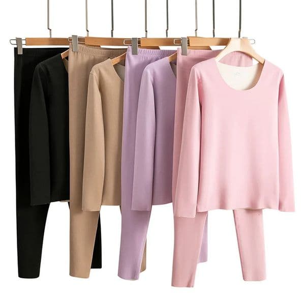 1Set Winter Women Thermal Underwear Lady Long Sleeve Bottoming Tops Set Seamless Warm Lingerie Female Doublesided Sleepwear Set 251029