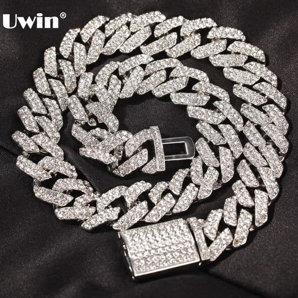 UWIN 18mm Zinc Alloy Cuban Necklaces for Men Two Rows Bling Stone Necklace GoldSilver Color Hip Hop Jewelry for Drop 251029