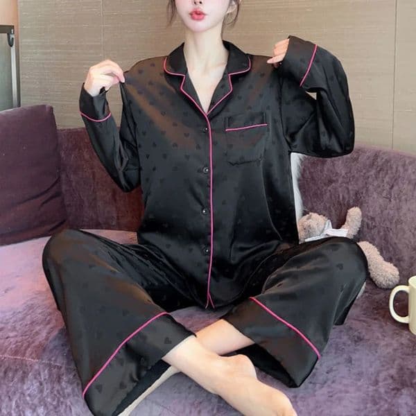 Spring and Autumn Love Jacquard Pajamas Women Long Sleeve Simple Casual Premium Feeling Home Wear Sexy Nightwear Silk Sleepwear 251029BJ