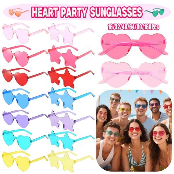 16160Pcs Wedding Heart Shape Sunglasses Bachelorette Party Favor for Guests Fun Rimless Shaped Glasses 251028