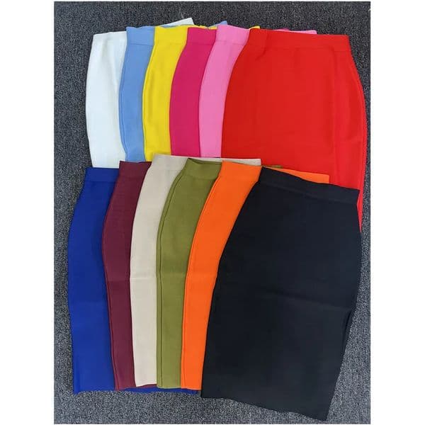 60CM Knee Length Summer Bandage Skirts For Women Candy Color Bodycon Pencil Skirt Ladies Elegant Office Business Formal XL XXL 251028