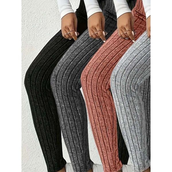 4Pcs Women's High-Waisted - Sexy Ribbed Design, Stretchy Comfortable, Solid Colors Black, Green, Purple, Beige Fall/Winter, Perfect For Running & Casual Wear,