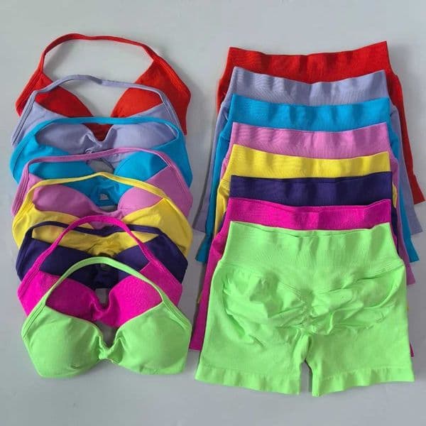 NO 2PCS Gym Set Women Strappy Yoga Bra Top High Waist Workout Scrunch Shorts Sports Suit Seamless Yoga Set Fitness ClothesXJ251029