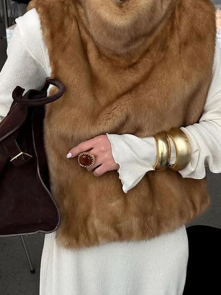 Women Solid Faux Fur Vest Crop Top Fashion Turtleneck Fluffy Short Tank Tops 2025 Winter Female Elegant Sleeveless Jacket Coat 251029