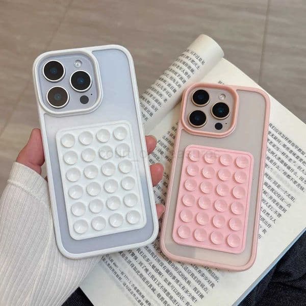 3D Suction Cup Phone Case For iPhone 17 16 15 14 13 12 11 Pro Max XR X XS 7 8 Plus Clear Candy Shockproof Bumper Cover M251029