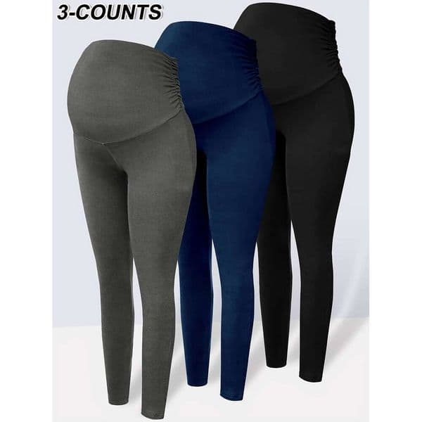 Maternity Leggings Over The Belly Pregnancy Active Wear Workout Yoga Tights Pants 3Pcs Set
