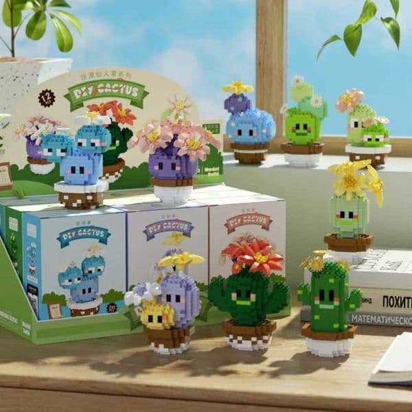 Fun Building Blocks Cactus Succulents Desktop Creative Ornaments Children And Girls Assembled Toy Building Blocks X251029