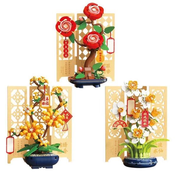 2026 New New City Creativity Flower Bouquet Rose Narcissus Kumquat Potted Plant Chinese Style Home Decor Building Blocks Bricks Kids Toys X251029 Toy C