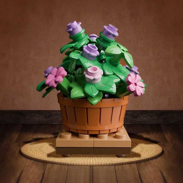 MOC Flowerpot Building Blocks Bonsai Garden Romantic Office Decoration Potted Plant Model Brick DIY Set Childrens Toys X251029