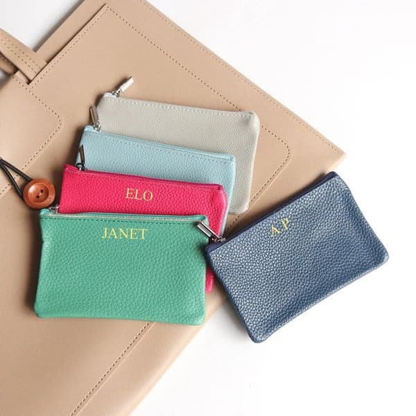 Free Custom Letter Coin Purse Genuine Leather Soft Small Zip Pouch Well Organizer Cosmetics Bag Monogram Mini Slim Card Wallet 251028
