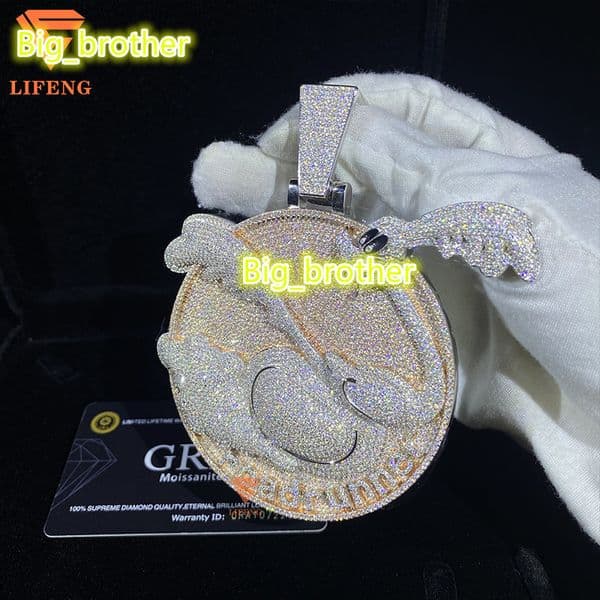 Custom Two Tone VVS Moissanite Diamond Pendant Fine Jewelry Iced Out Cartoon 925 Sterling Silver Pendant Charm Necklace for Men