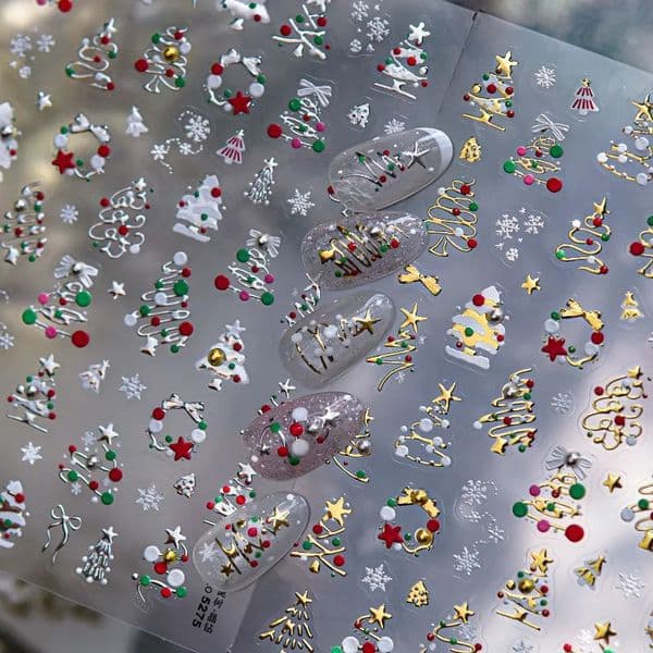 13pcs Christmas Nail Stickers Crystal Diamond Cartoon Tree Apple Back Glue Nail Art Stickers DIY 3D Nails Decorations 251027