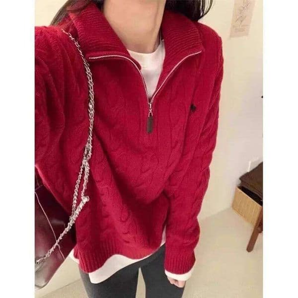 Design Sensation Audience Knitted Half Zipper Twist Soft Versatile Autumn Winter Small Size Cozy Sweater Designer Sweater Women Bear Sweater