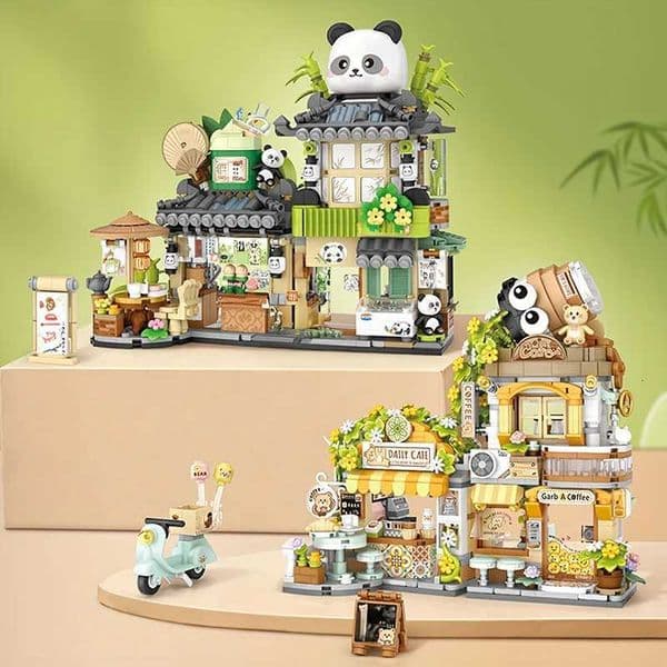 Mini Building Blocks Folding Street View Panda Cafe Model Bricks for Adults and Children Assembled Toys Gifts Home Furnishings X251029