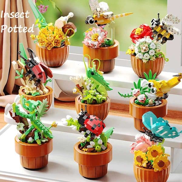Eternal flower insect potted Bee biomimetic micro particle assembly building block puzzle toys desktop ornament childrens gifts X251029