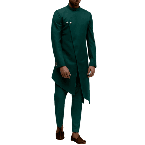 Ethnic Clothing Men's African Suit Traditional Dashiki Long Blazer And Pants 2 Piece Set Outfits Wedding Party