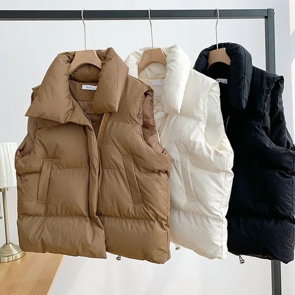 Womens Winter Short down Sleeveless Vest Warm Stand Collar Zipper Jacket Casual Fashion Quilted Cropped Coats Street Outerwear 251029