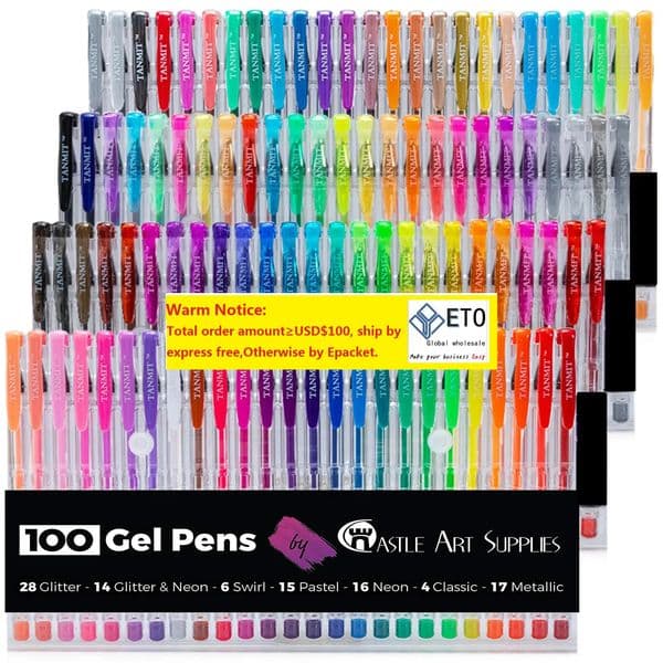 wholesale 100 Colors Gel Pen Set Glitter PenGlitterNeon Colored Ballpoint Pens for Adult Coloring Book Doodle DIY Greeting Card Painting ZZ