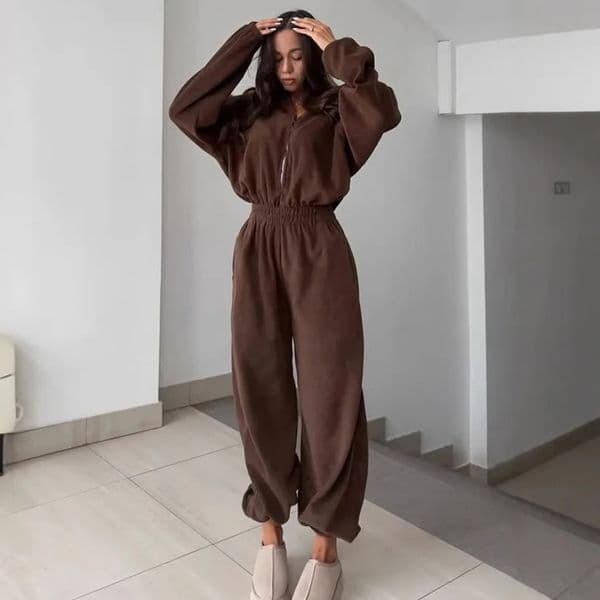 Zekye Woman Clothing Fashion Longsleeved Jumpsuit Womens Casual Semiopen Elastic Waist Elegant 251029