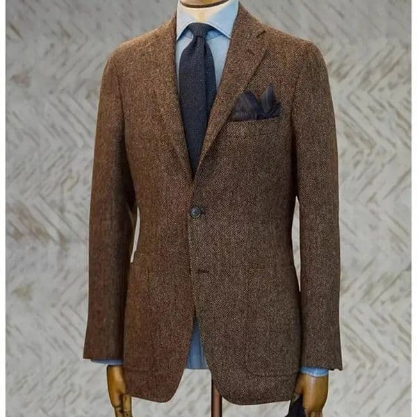 Uncle Nicks WoosterStyle Suit Autumn and Winter Vintage Tweed Wool Herringbone Pattern Mens Blazer 251028