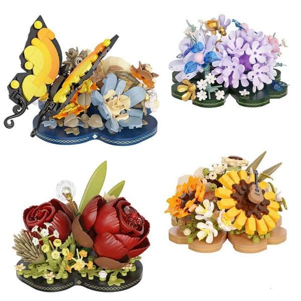 Colorful Flowers Building Blocks Mini Bricks Bonsai Plastic DIY Toys Bouquet Pots Decorations for Home X251029