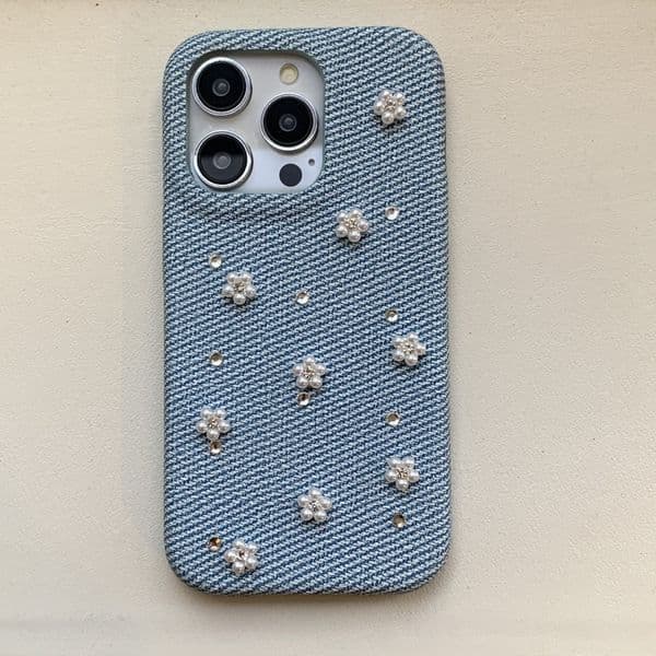 Pearl Heart Bowknot Phone Case Compatible with iPhone 17/16/15 Pro Simple Solid Color 14/13 Cartoon