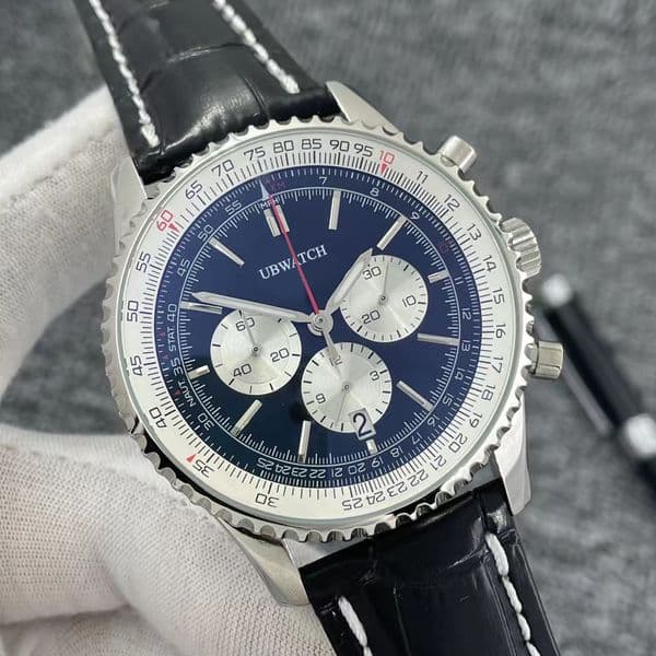 Luxury B1 Quartz VK chronometer Navi timer Stainless Steel Black Dial Mens Watches Stainless Steel